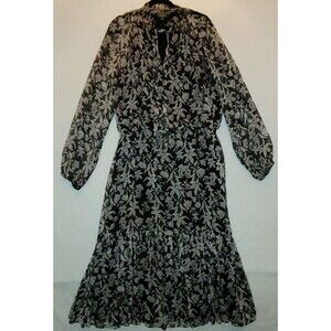 Lauren Ralph Lauren Black & White Floral Georgette Tiered Midi Dress Size 16